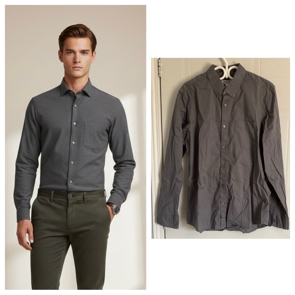 Minimalist GAP Essential Stretch Shirt Charcoal Gray Versatile Large